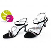 Shiny Diamonte Black Sandals With Heel